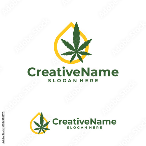 Marijuana water logo design vector template, Creative Cannabis water drop logo concepts illustration