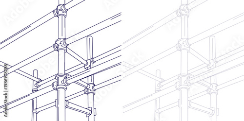 Fotografie Scaffolding Construction Framework Blueprint Line Art Illustration