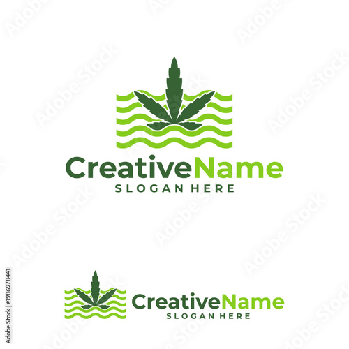 Marijuana water logo design vector template, Creative Cannabis water waves logo concepts illustration