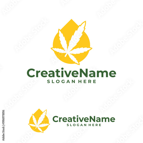 Marijuana water logo design vector template, Creative Cannabis water drop logo concepts illustration