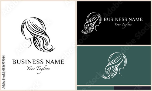 Elegant woman hair logo set.