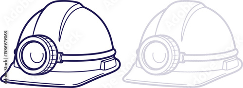 Hard Hat with Headlamp Line Art Illustration Isolated on White