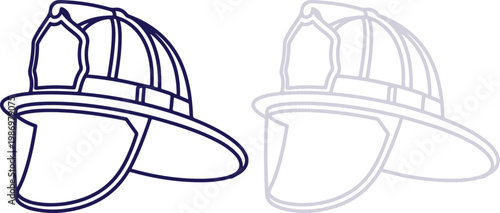 Firefighter Helmet Outline Icon Set in Minimalist Line Art Style