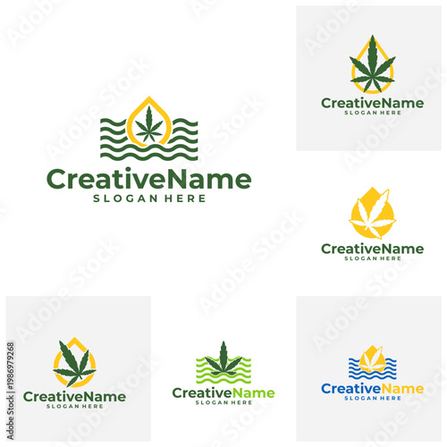Set of Marijuana water logo design vector template, Creative Cannabis water drop logo concepts illustration