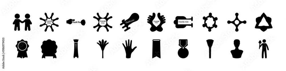 Fototapeta premium Black icons set of symbols nature and objects - Collection of black silhouette icons featuring abstract symbols, nature elements, tools, and objects, suitable for design, concepts, and interface use.