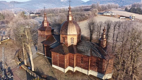 drone shot of a beautiful polish church
