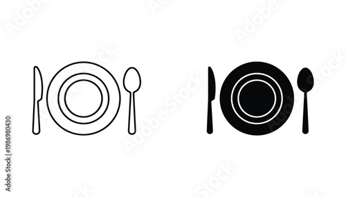Plate Knife Spoon Icon Set Restaurant Dining Vector Graphic