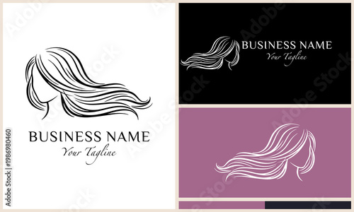 Elegant Woman Hair Logo Set.