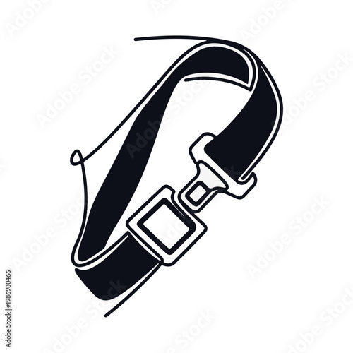 A simplified image of a seatbelt with clean lines and a modern design. The illustration focuses on the seatbelt and buckle with the dark color against the background