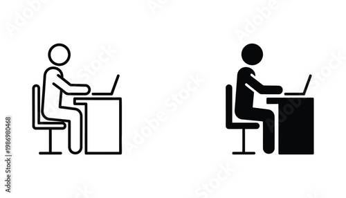 Worker Laptop Desk Computer Office Productivity Icon Vector