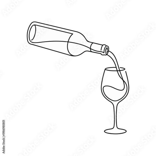 A minimalist line drawing of pouring wine from a bottle into a wine glass. The art creates a sense of elegance and simplicity