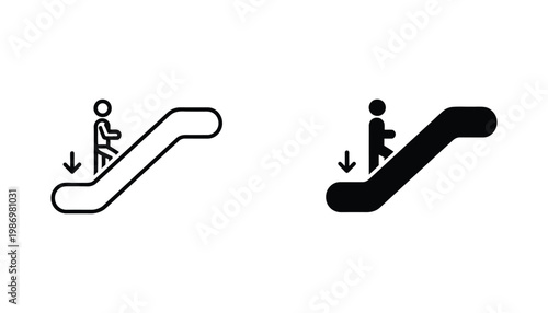 Escalator Down Icon Person Moving Direction Public Transport Sign