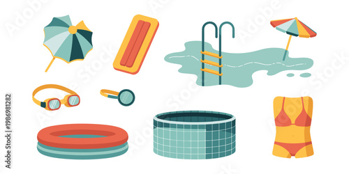 Summer vacation essentials beach and pool items silhouette collection