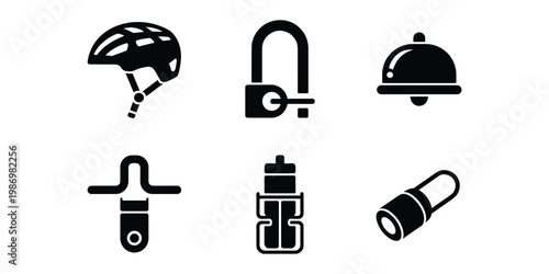 Travel and Adventure Icons Set Black Silhouette Symbols Including Parachute Backpack Bell Flashlight and Water Bottle