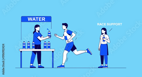 Marathon Runners Receive Hydration Support At Water Station