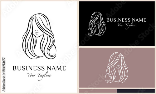 Elegant woman hair logo set.