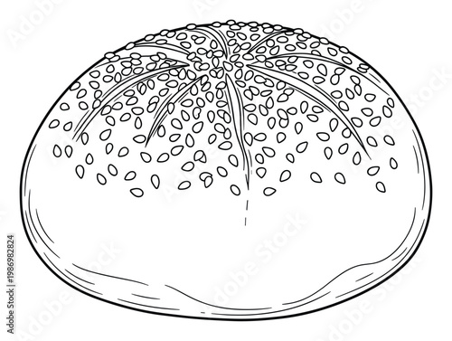 Simple outline drawing of a sesame seed bun, ideal for bakery menus, cooking books, and food graphic designs.