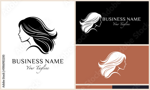 Woman hair profile logo set.