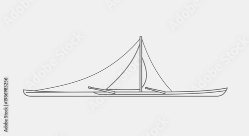 Minimalist Outrigger Canoe Illustration With Sails Minimalist