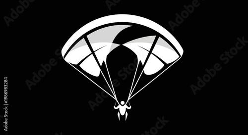 Minimalist Parachute Icon Descending Against Black Background