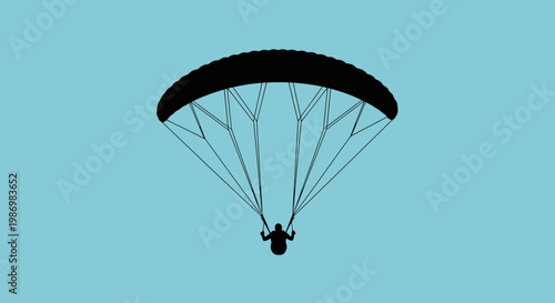 Minimalist Silhouette Paraglider Soaring Through Clear Blue Sky