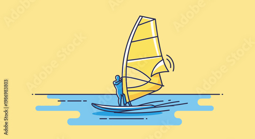 Minimalist Windsurfer Riding Waves Under Yellow Sail