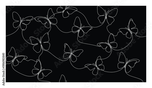 Elegant monoline butterfly drawing creating a sophisticated seamless decorative artwork for modern digital applications.