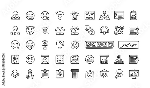 Emotion sentiment analysis outline icon set vector with feedback rating mood tracking editable stroke design