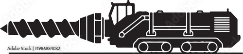 Industrial drill, heavy machinery, construction equipment, black silhouette