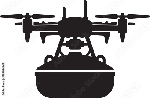 Drone, black silhouette, aerial vehicle, quadcopter, icon, symbol