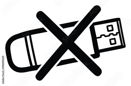USB flash drive icon with a prominent cross mark indicating prohibition or restricted access for data transfer or storage for security information technology applications