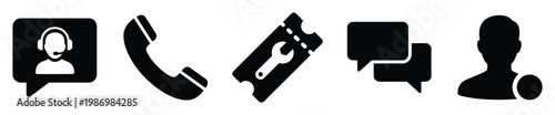Essential customer service and communication support icons for business interfaces and online help systems
