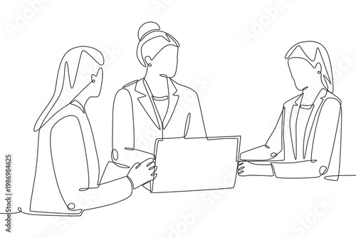 Business woman meeting concept one-line drawing