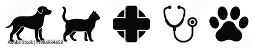 Veterinary icons for pet health and animal care medical services perfect for clinic branding and informational materials