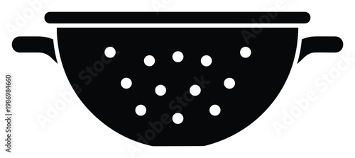 Black kitchen colander icon for cooking guides and food preparation appliance catalogs website graphics