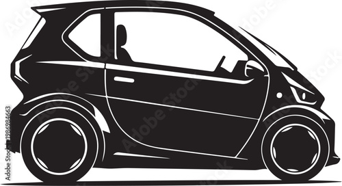 Black car, smart car, city car, vehicle icon, side view