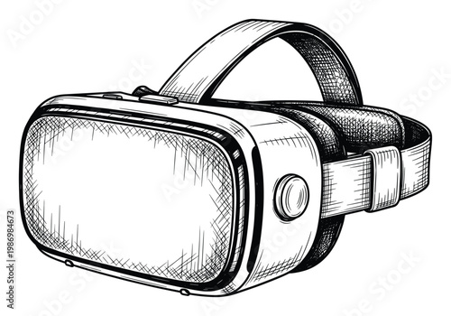Detailed sketch of a virtual reality headset illustrating immersive gaming and futuristic tech experiences for modern digital content