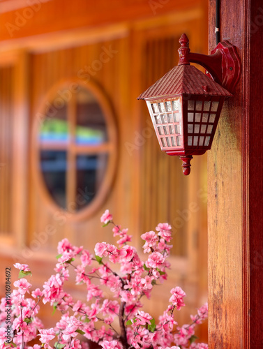 outdoor japnese style wall lamp in autumn season