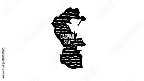 Caspian Sea Outline Map, black isolated silhouette