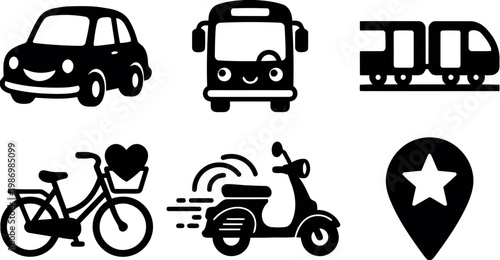 Set of Cute Transportation and Location Icons