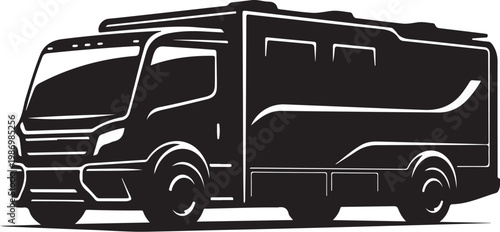 Black RV, Motorhome Vehicle, Camper Van, Travel Trailer Illustration