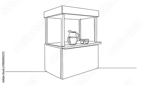 Outline drawing of a portable service stand featuring a drink pitcher and two glasses for serving refreshments