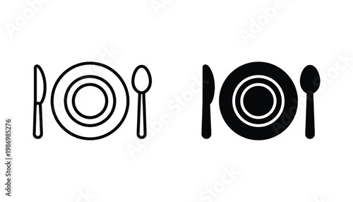 Plate Spoon Knife Icon Set Dining Service Representation