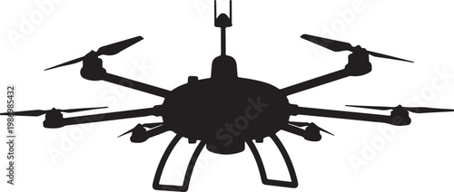 Drone, black drone, aerial vehicle, quadcopter, vector icon