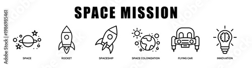 Space Mission web banner icon illustration concept