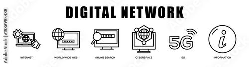 Digital Network web banner icon illustration concept