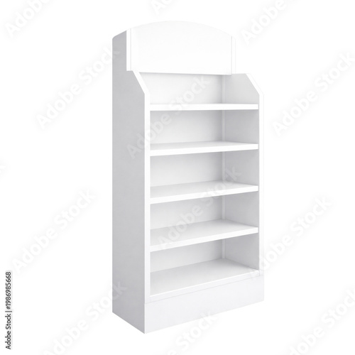 3D Render of Standard Blank White Cardboard Point of Sale Floor Display Stand with Arched Header