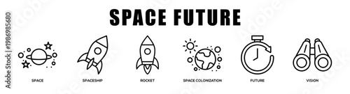Space Future web banner icon illustration concept