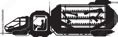 Industrial train, cargo train, freight train, black silhouette, vector graphics