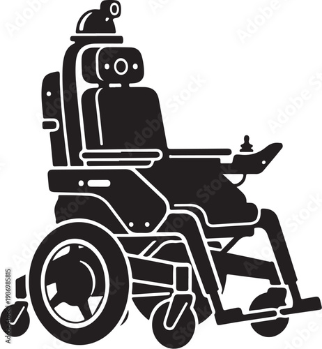 Black wheelchair vector icon, disability access symbol, mobility aid illustration, accessible transportation image
